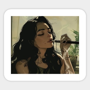 Black Hair Girl Smoking Sticker